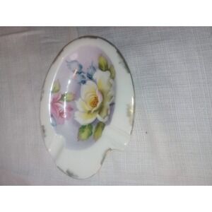 Lefton China Floral Ashtray Hand painted White, Pink #132 7 Inch‎